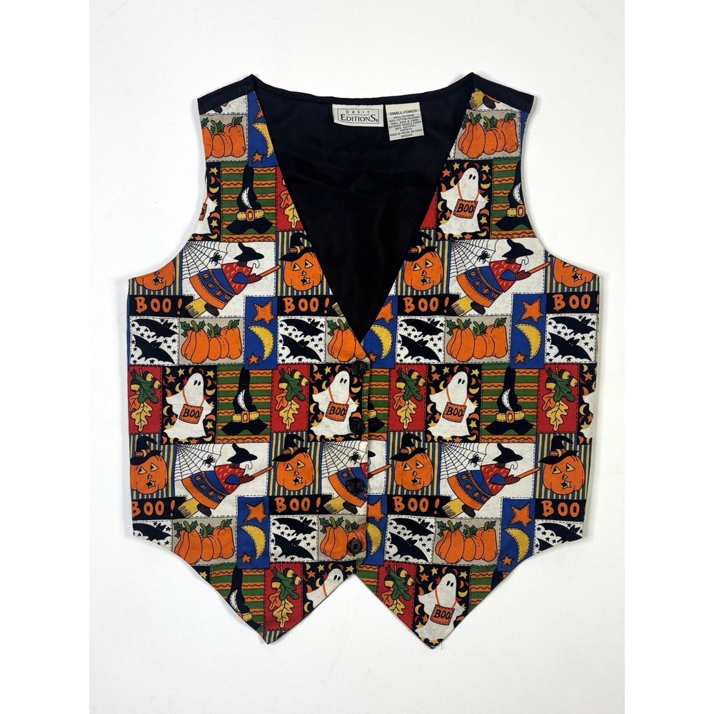 Basic Editions Vest Women's Small Vintage Halloween Witch Ghosts Bats